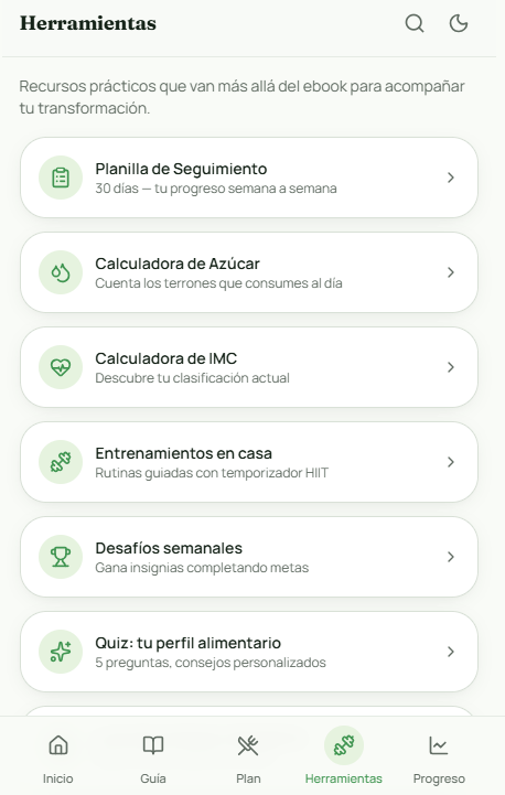 Lista de herramientas interactivas del app